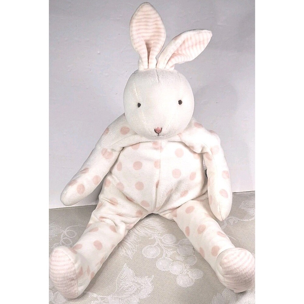 Bunnies by the Bay CARROTS White Pink Polka Dot Bunny Rabbit Plush Toy Lovey Emb